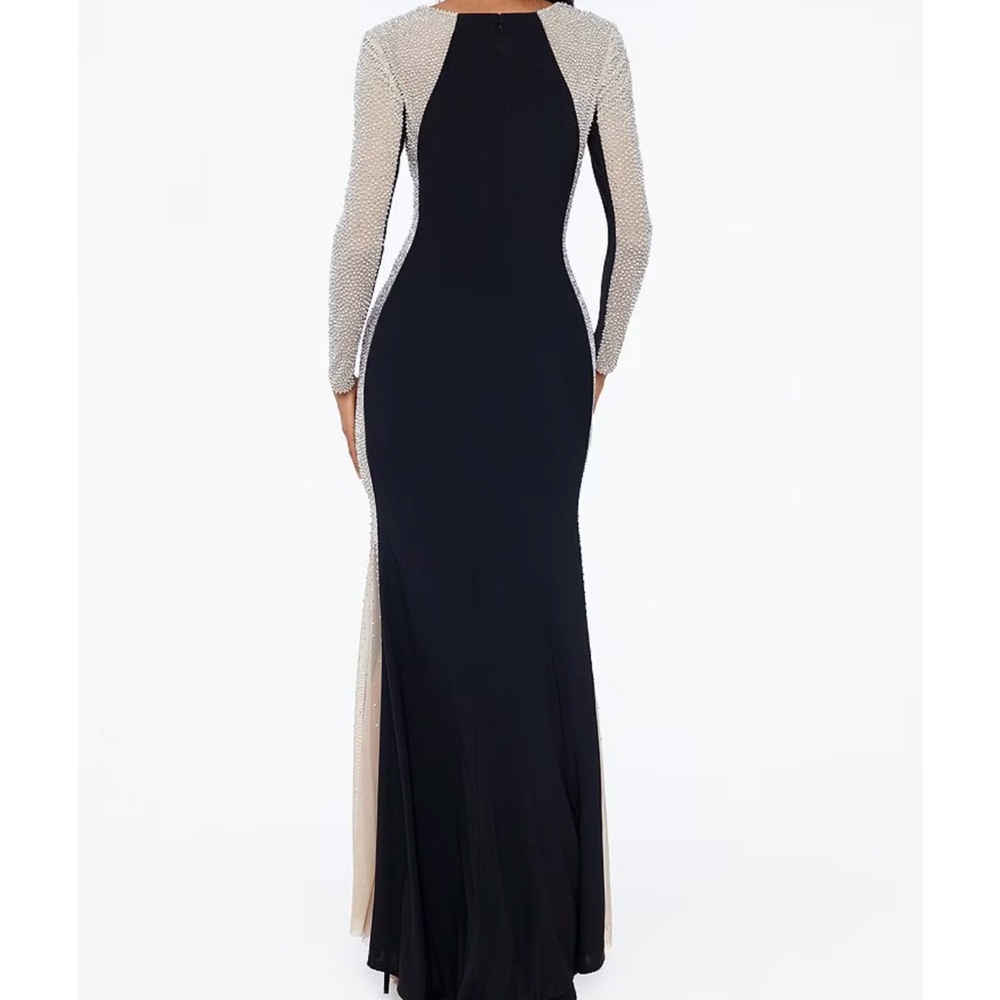 Caviar Beaded Mesh Panel Long Sleeve Dress